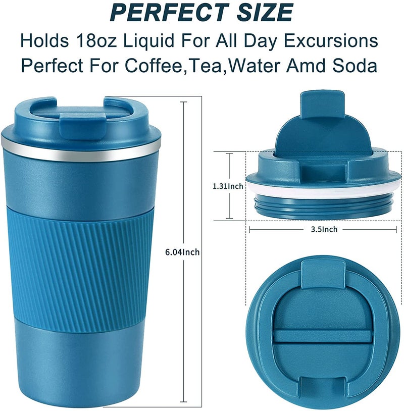IVAR Coffee Tumbler 510ml InsulatedStainless Steel Coffee Tumbler for Hot Cold Drinks Travel Mug with Leak Proof Sipper Lock Lid Color Blue 1Pcs - Image 3