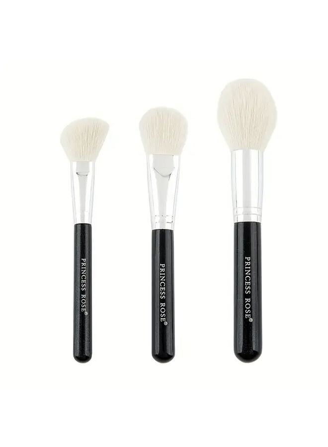 مجموعة فرش مكياج سوداء من ثلاث قطع فائقة النعومة للمسحوق و أحمر الخدود وهايلايتير، أدوات تجميل للمبتدئين وسهلة الحمل. - Image 1