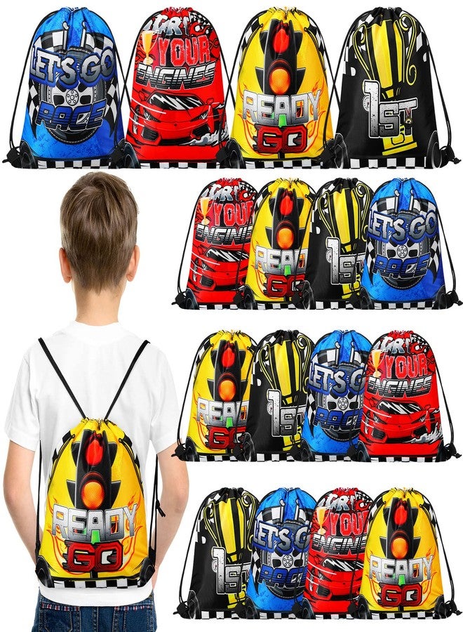 Ferraycle 32 Pcs Race Car Birthday Party Supplies Race Car Favor Bags Goodie Drawstring Bags for Gifts, 4 Styles - Image 1