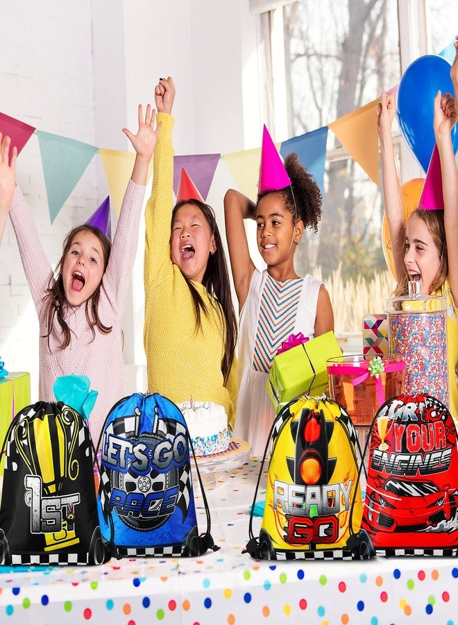 Ferraycle 32 Pcs Race Car Birthday Party Supplies Race Car Favor Bags Goodie Drawstring Bags for Gifts, 4 Styles - Image 2