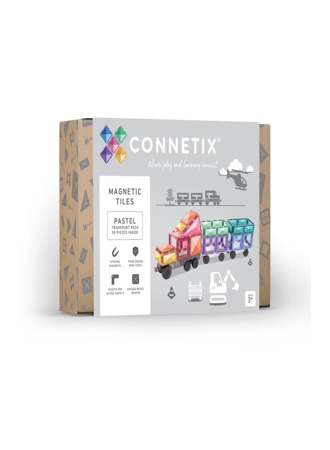 Connetix Magnetic Tiles Pastel Transport Pack, 50 Pieces - Image 1