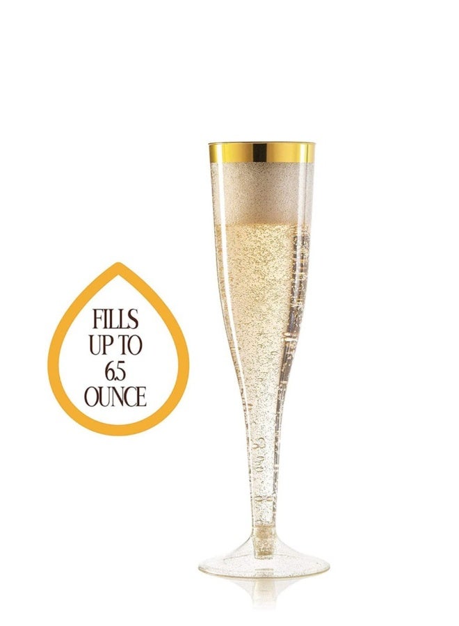 24 Pack Gold Glitter Plastic Cups 6.5 OZ Clear Plastic Cups Tumblers, Fancy Disposable Hard Plastic Cups with Gold Glitter, Premium Wedding Cups Elegant Party Cups, Recyclable and BPA-Free - Image 3