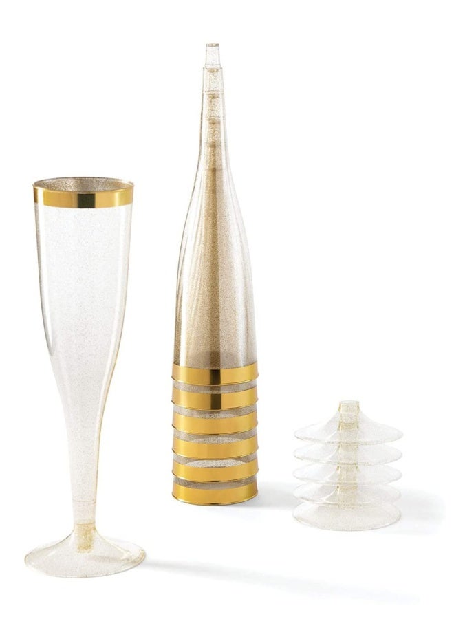 24 Pack Gold Glitter Plastic Cups 6.5 OZ Clear Plastic Cups Tumblers, Fancy Disposable Hard Plastic Cups with Gold Glitter, Premium Wedding Cups Elegant Party Cups, Recyclable and BPA-Free - Image 1