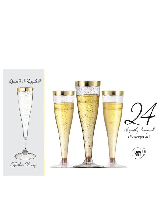 24 Pack Gold Glitter Plastic Cups 6.5 OZ Clear Plastic Cups Tumblers, Fancy Disposable Hard Plastic Cups with Gold Glitter, Premium Wedding Cups Elegant Party Cups, Recyclable and BPA-Free - Image 4