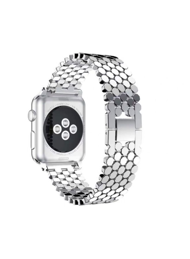 Replacement Strap For Apple Watch Series 7 45mm / 6 & SE & 5 & 4 44mm / 3 & 2 & 1 42mm Honeycomb Stainless Steel Watch Band Strap Silver