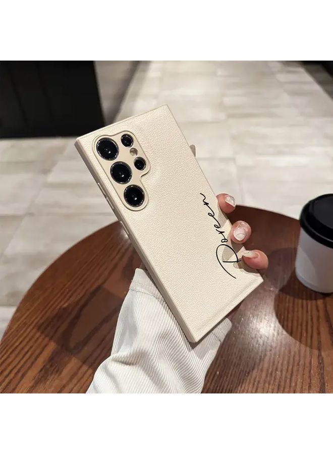 Custom Text Signature Faux Leather Phone Case For Samsung Galaxy S22 Plus 5G White - Image 1