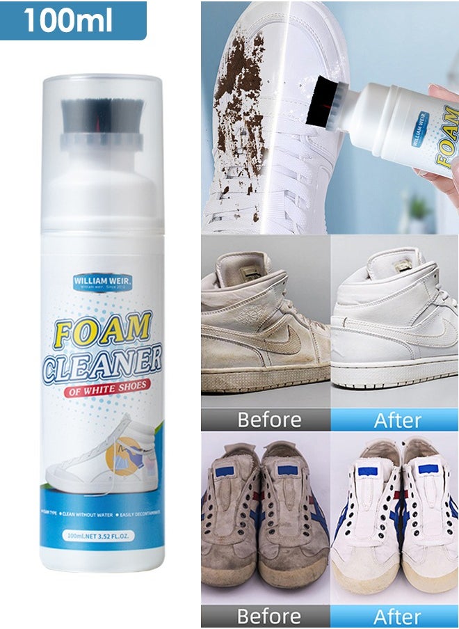 WILLIAM WEIR 100ml Portable Foam Shoe Cleaner Built-in Brush for Non-washing Decontamination and Whitening of Sports Shoe Sneakers White Shoes Microfiber Shoe and Cloth Shoes Cleaning  - Image 1