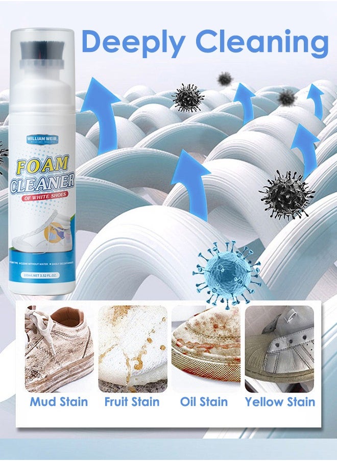 WILLIAM WEIR 100ml Portable Foam Shoe Cleaner Built-in Brush for Non-washing Decontamination and Whitening of Sports Shoe Sneakers White Shoes Microfiber Shoe and Cloth Shoes Cleaning  - Image 3