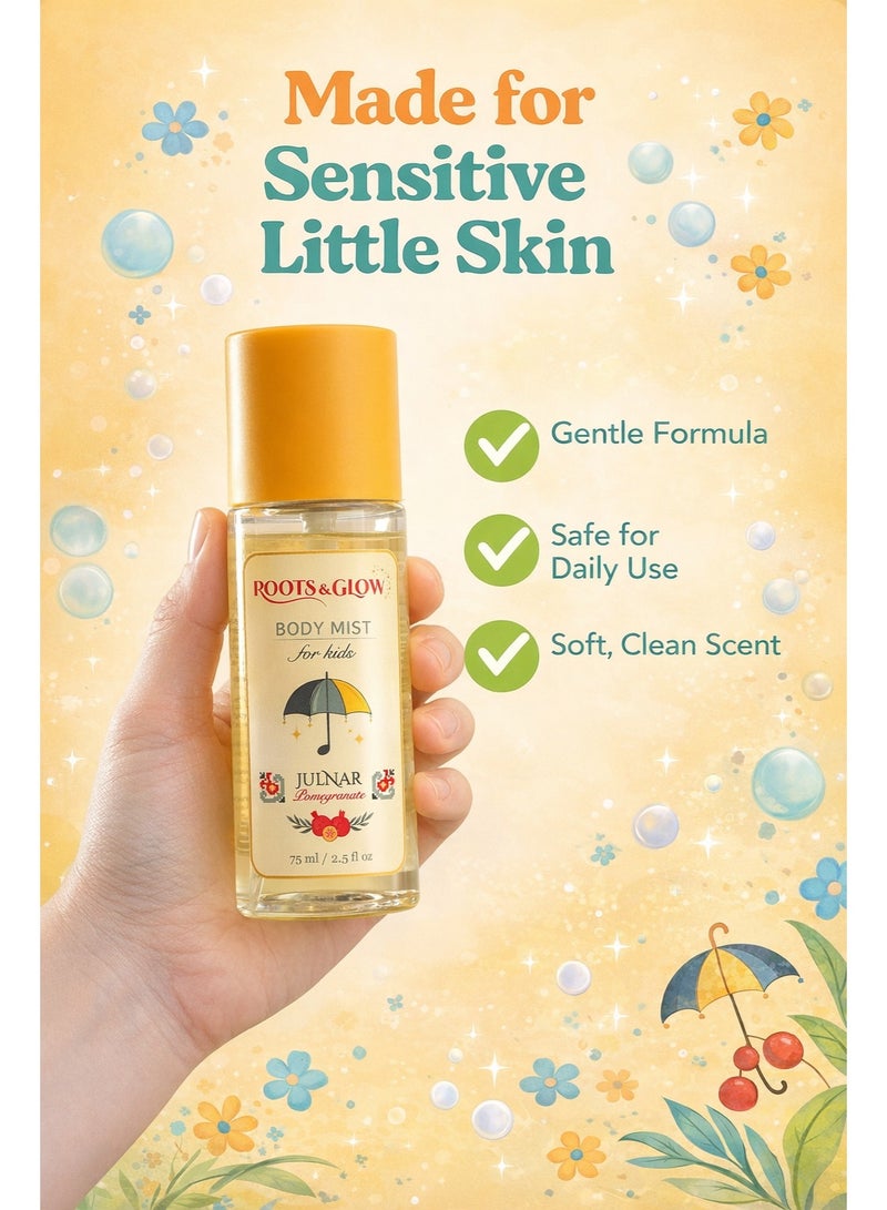 Roots & Glow Kids Body Mist – 75ml Pomegranate Gentle Body Spray for Children – Light Refreshing Fragrance – Non-Irritating Safe Formula – Quick Dry Easy Application – Roots & Glow - Image 2