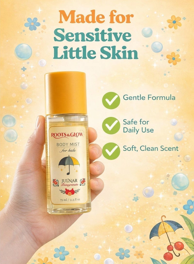 Roots & Glow Kids Body Mist – 75ml Pomegranate Gentle Body Spray for Children – Light Refreshing Fragrance – Gentle Formula – Quick Dry Easy Application – Roots & Glow - Image 2
