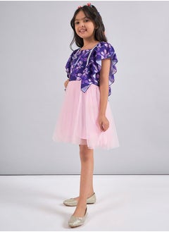 Stylo Bug Floral Print Mesh Insert Dress with Ruffled Sleeves by Styli  - Image 3