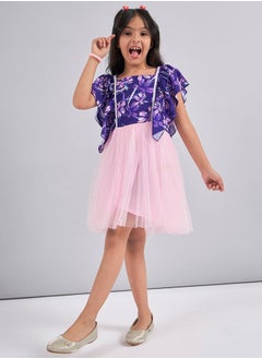 Stylo Bug Floral Print Mesh Insert Dress with Ruffled Sleeves by Styli  - Image 1