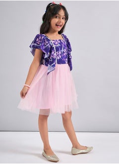 Stylo Bug Floral Print Mesh Insert Dress with Ruffled Sleeves by Styli  - Image 4