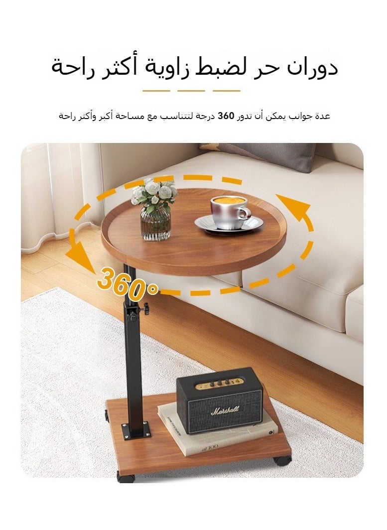 شو وو - طاولة قهوة جانبية للأريكة قابلة للتحريك بارتفاع قابل للتعديل، طاولة جانبية ضيقة على شكل حرف C مع إطار معدني وعجلات، طاولة أريكة للوجبات الخفيفة لغرفة المعيشة وغرفة النوم بجانب السرير - Image 1