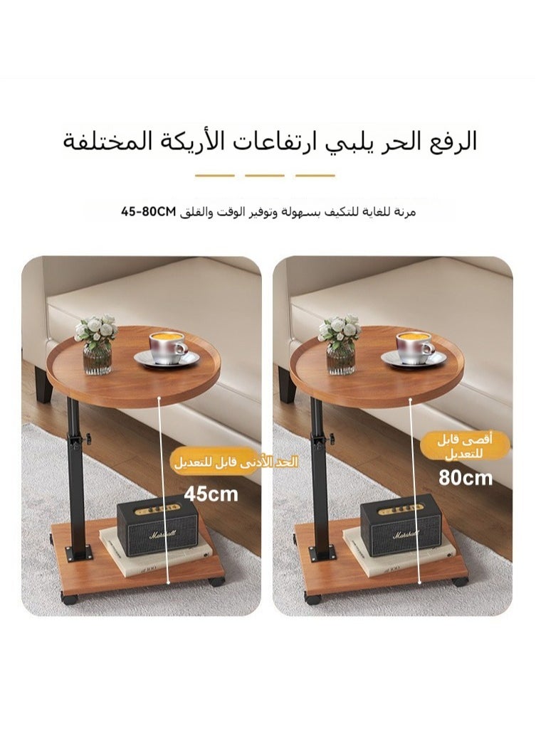 شو وو - طاولة قهوة جانبية للأريكة قابلة للتحريك بارتفاع قابل للتعديل، طاولة جانبية ضيقة على شكل حرف C مع إطار معدني وعجلات، طاولة أريكة للوجبات الخفيفة لغرفة المعيشة وغرفة النوم بجانب السرير - Image 1
