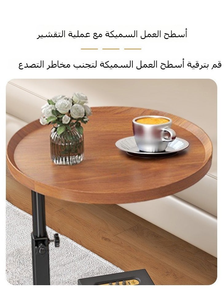 شو وو - طاولة قهوة جانبية للأريكة قابلة للتحريك بارتفاع قابل للتعديل، طاولة جانبية ضيقة على شكل حرف C مع إطار معدني وعجلات، طاولة أريكة للوجبات الخفيفة لغرفة المعيشة وغرفة النوم بجانب السرير - Image 1