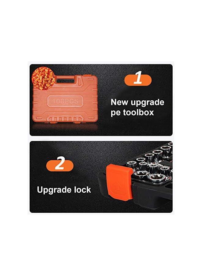 vesus Socket Tool Kit Set,108PCS Car Repair Tool Wrench Set Batch Head Ratchet Pawl Socket Spanner Screwdriver for Home Repair Shop - Image 3