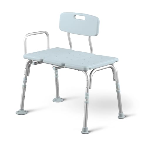 Medline Tub Transfer Bench and Shower Chair with Microban Antimicrobial Protection, Adjustable Shower Bench and Bath Seat For Seniors And Elderly, 350 lb. Weight Capacity, Light Blue - Image 1