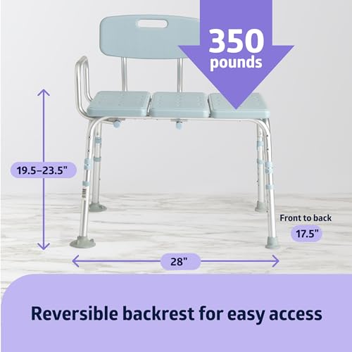 Medline Tub Transfer Bench and Shower Chair with Microban Antimicrobial Protection, Adjustable Shower Bench and Bath Seat For Seniors And Elderly, 350 lb. Weight Capacity, Light Blue - Image 4