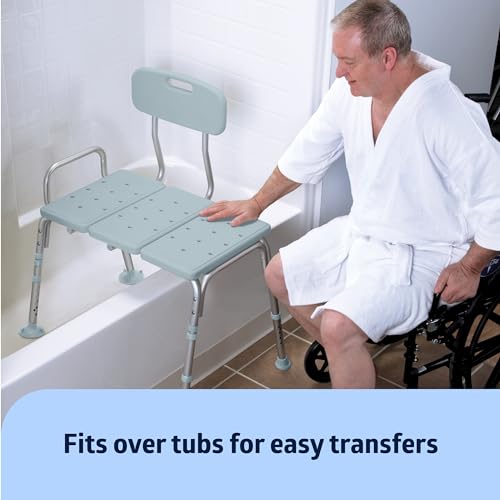 Medline Tub Transfer Bench and Shower Chair with Microban Antimicrobial Protection, Adjustable Shower Bench and Bath Seat For Seniors And Elderly, 350 lb. Weight Capacity, Light Blue - Image 5