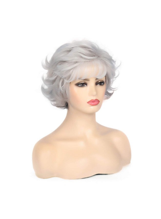 Kaneles Short Grey Wigs For Women Wavy Wig With Bangs Fluffy Natural Looking Old Lady Synthetic Costume Daily Wear Party Cosplay - Image 5