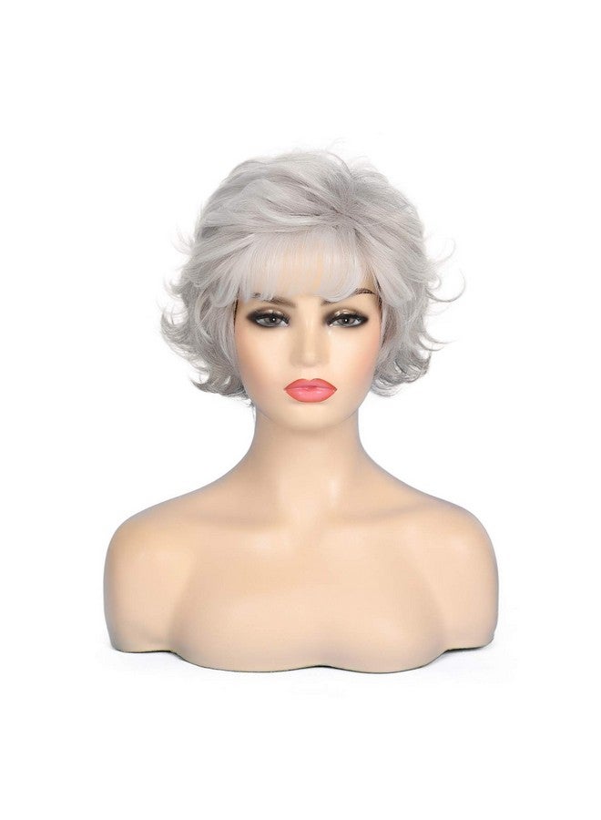 Kaneles Short Grey Wigs For Women Wavy Wig With Bangs Fluffy Natural Looking Old Lady Synthetic Costume Daily Wear Party Cosplay - Image 3