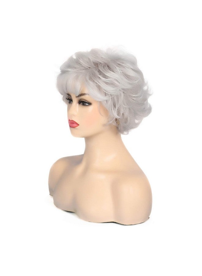 Kaneles Short Grey Wigs For Women Wavy Wig With Bangs Fluffy Natural Looking Old Lady Synthetic Costume Daily Wear Party Cosplay - Image 4