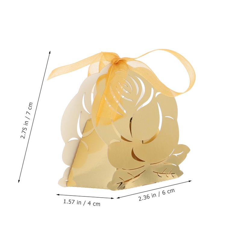 Rose Shaped Hollow Paper Candy Boxes With Lid Gold Reflective Wedding Favor Boxes 20Pcs - Image 3