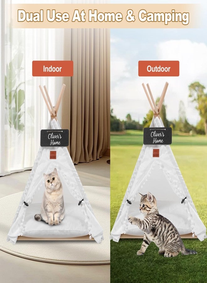 VINGVO Pet Teepee Dog & Puppy Cat Tents House, Portable Cozy Dogs Cave Bed with Removable Inner Cushion Washable Anti Slip Small Pets Sleep and Play Tents for Indoor Outdoor Use (White, M) - Image 2