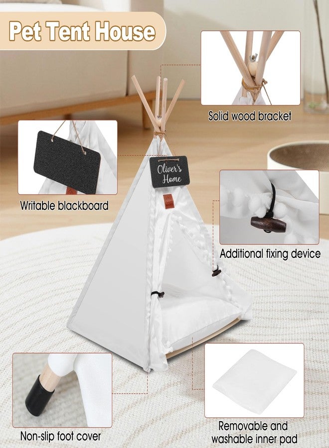 VINGVO Pet Teepee Dog & Puppy Cat Tents House, Portable Cozy Dogs Cave Bed with Removable Inner Cushion Washable Anti Slip Small Pets Sleep and Play Tents for Indoor Outdoor Use (White, M) - Image 4