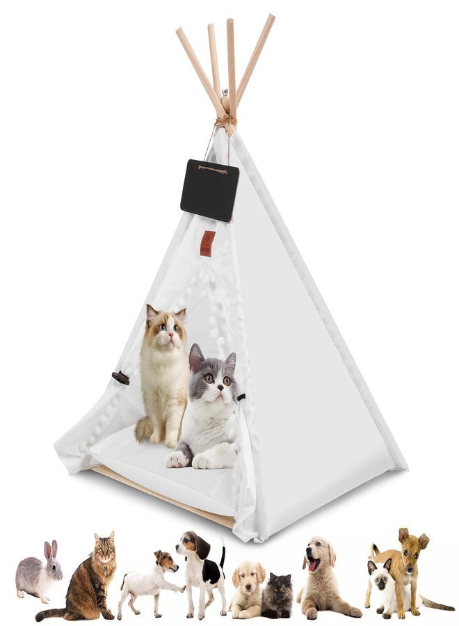 VINGVO Pet Teepee Dog & Puppy Cat Tents House, Portable Cozy Dogs Cave Bed with Removable Inner Cushion Washable Anti Slip Small Pets Sleep and Play Tents for Indoor Outdoor Use (White, M) - Image 1