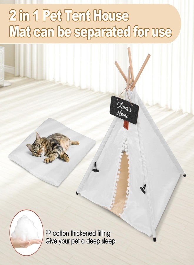 VINGVO Pet Teepee Dog & Puppy Cat Tents House, Portable Cozy Dogs Cave Bed with Removable Inner Cushion Washable Anti Slip Small Pets Sleep and Play Tents for Indoor Outdoor Use (White, M) - Image 5