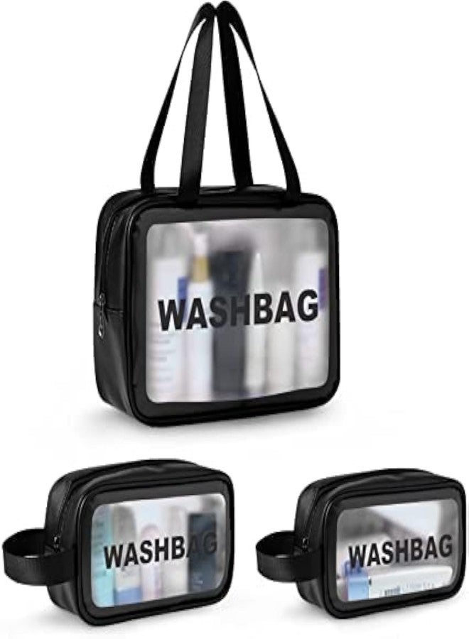 WRINIEY Pouch Women Waterproof Bathroom Washbag Multifunctional Toiletry Kit Large-Capacity Travel Cosmetic Bag Portable (Pack of 3) (Black) - Image 1