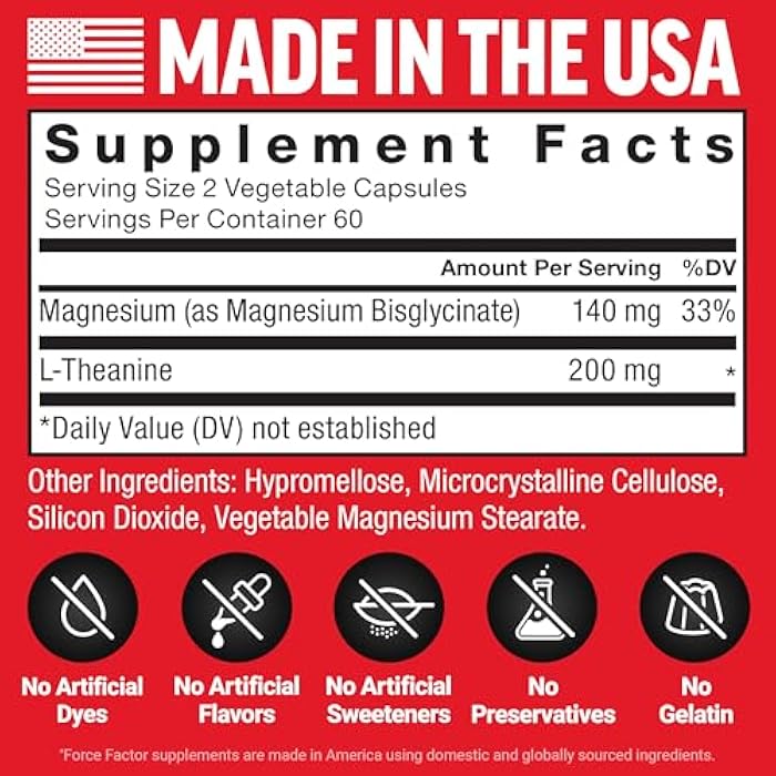 Force Factor Magnesium + L-Theanine, Magnesium Bisglycinate Supplement to Support Bones, Muscles, Nerves, Relaxation, and Mood, Vegan, No Gelatin, Non-GMO, 120 Vegetable Capsules - Image 5