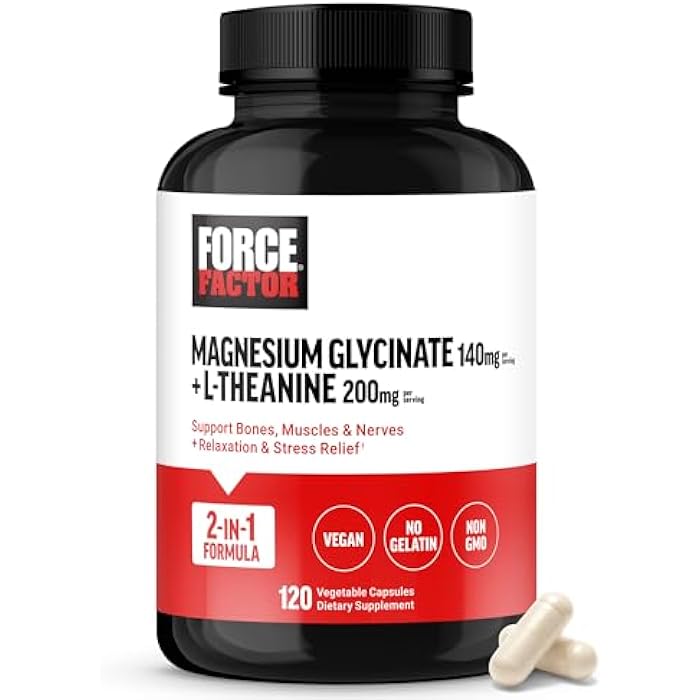 Force Factor Magnesium + L-Theanine, Magnesium Bisglycinate Supplement to Support Bones, Muscles, Nerves, Relaxation, and Mood, Vegan, No Gelatin, Non-GMO, 120 Vegetable Capsules - Image 1
