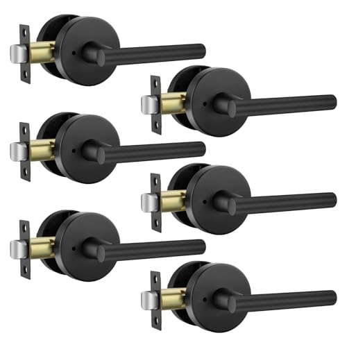 Haidms 6 Packs Black Door Handle Interior, Privacy Door Lever, Bathroom Interior Door Handles for Bathroom and Bedroom, Heavy Duty Matte Modern Style - Image 1