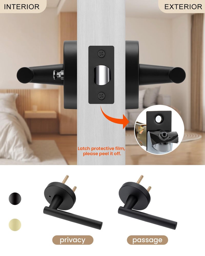 Haidms 6 Packs Black Door Handle Interior, Privacy Door Lever, Bathroom Interior Door Handles for Bathroom and Bedroom, Heavy Duty Matte Modern Style - Image 5