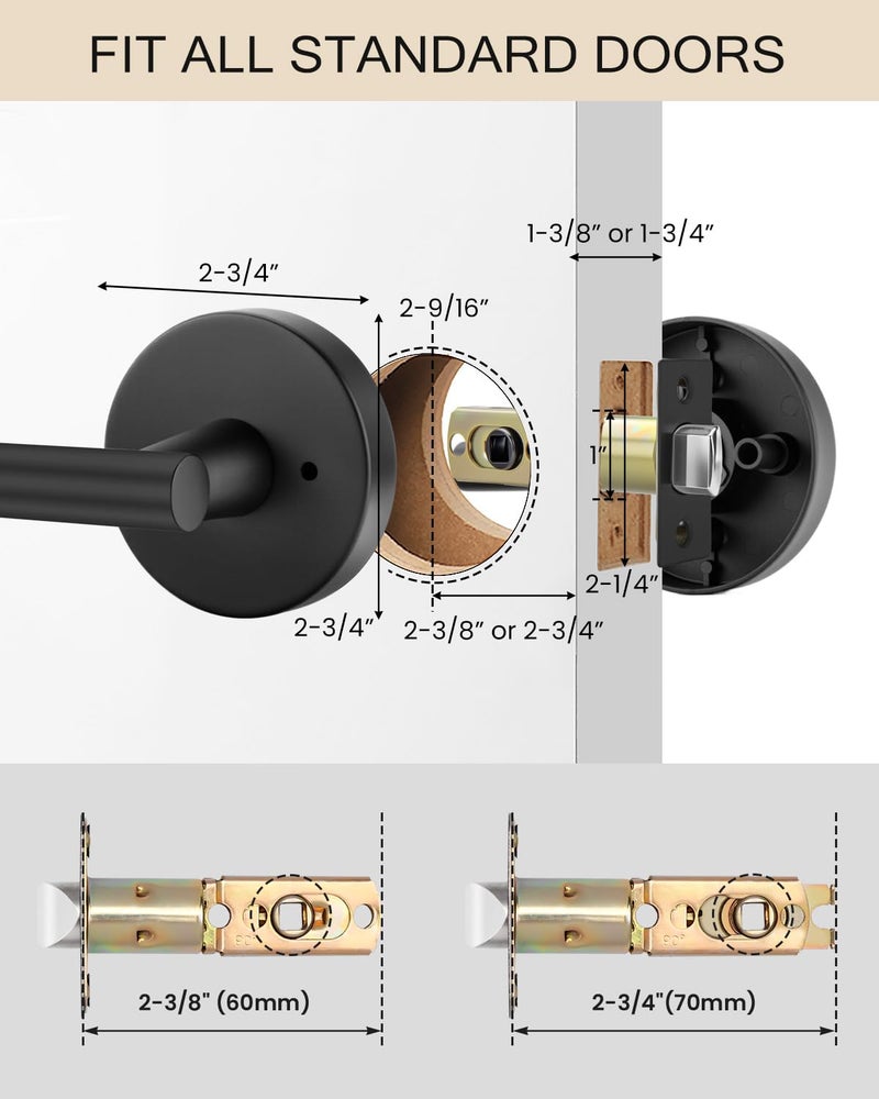 Haidms 6 Packs Black Door Handle Interior, Privacy Door Lever, Bathroom Interior Door Handles for Bathroom and Bedroom, Heavy Duty Matte Modern Style - Image 3