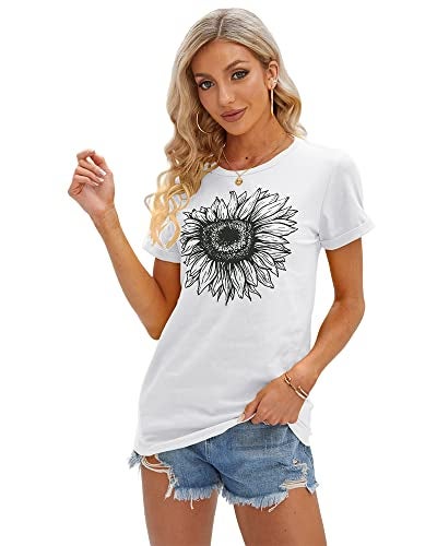Cicy Bell Women's T Shirts Short Sleeve Tees Sunflower Graphic Loose Summer Tops - Image 2