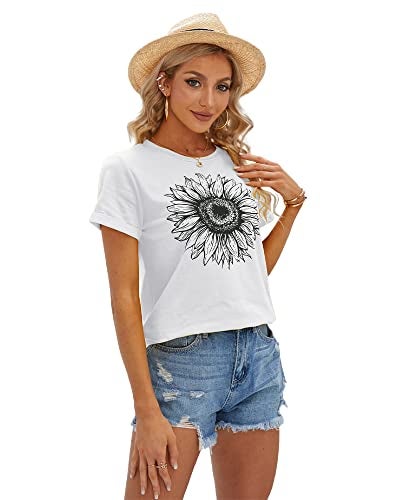 Cicy Bell Women's T Shirts Short Sleeve Tees Sunflower Graphic Loose Summer Tops - Image 3