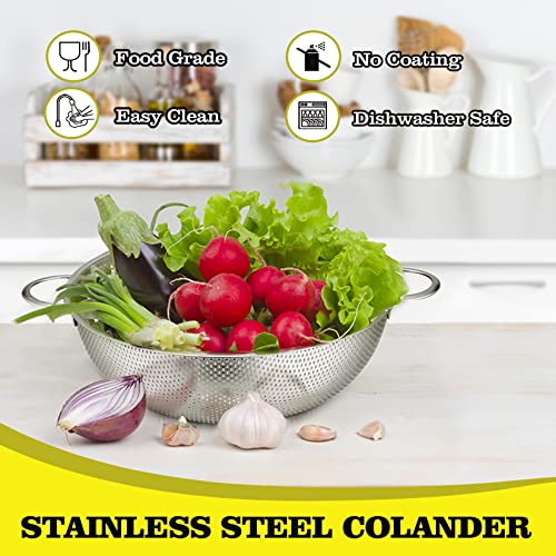 P&P CHEF PP CHEF Stainless Steel Colander MicroPerforated Food Strainer with Handle for Washing Draining Great for Pasta Fruits Vegetables Dishwasher Safe Healthy 1 3 Qt 2Pcs - Image 3