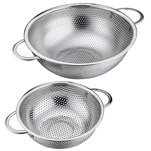 P&P CHEF PP CHEF Stainless Steel Colander MicroPerforated Food Strainer with Handle for Washing Draining Great for Pasta Fruits Vegetables Dishwasher Safe Healthy 1 3 Qt 2Pcs - Image 1