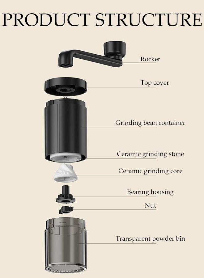 DUNISO مطحنة قهوة يدوية قابلة للتعديل بدرجة الخشونة مطحنة سيراميك محمولة عالية الدقة مطحنة قهوة يدوية صغيرة ذات محامل مزدوجة مطحنة يدوية عالية السعة للاستخدام المنزلي أو المكتب أو السفر - Image 3