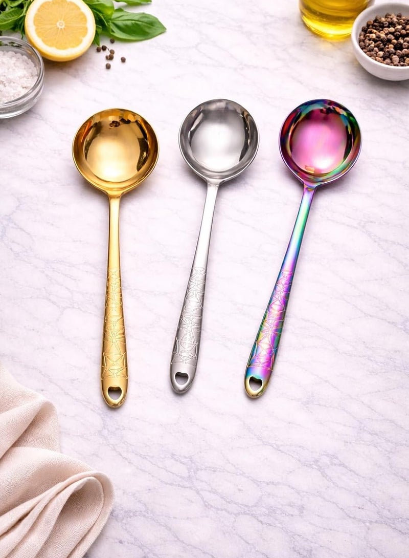 Stainless Steel Kitchen Utensil, Heat Resistant, Rust-Resistant, Ergonomic Handle, Dishwasher Safe, Silver, Gold, and Rainbow Finish, for Daily Cooking (Rainbow Spoon) - Image 4