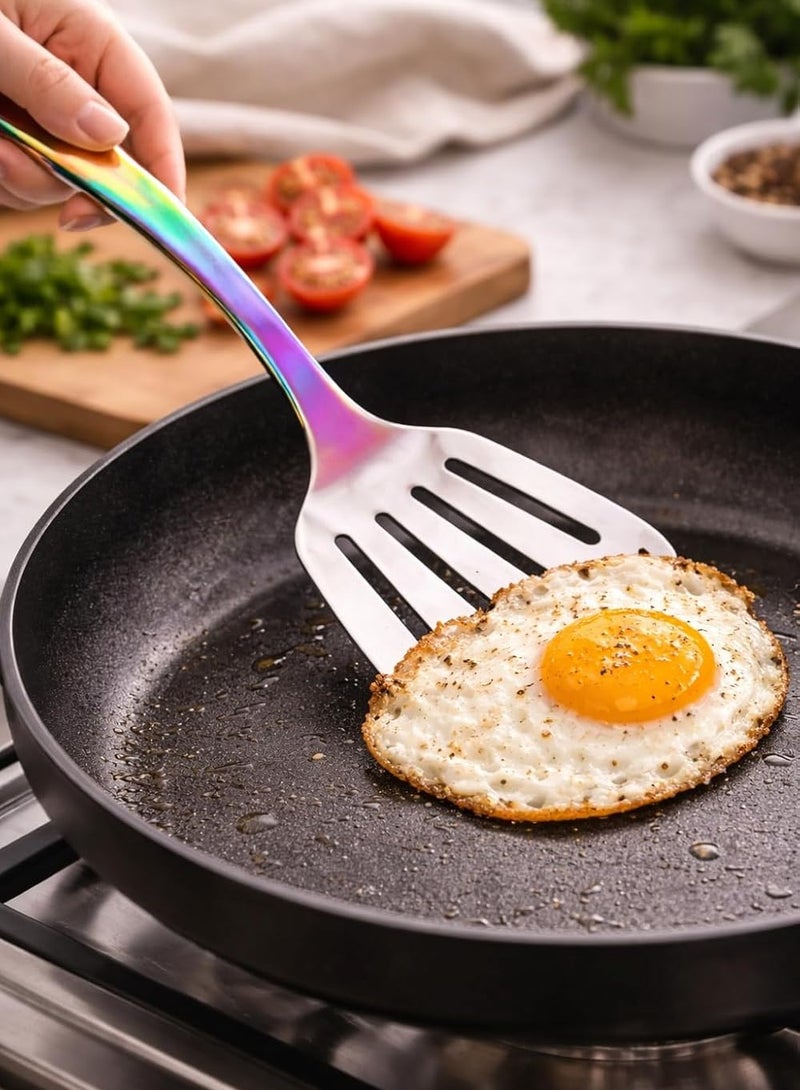 Stainless Steel Kitchen Utensil, Heat Resistant, Rust-Resistant, Ergonomic Handle, Dishwasher Safe, Silver, Gold, and Rainbow Finish, for Daily Cooking (Rainbow Spoon) - Image 5