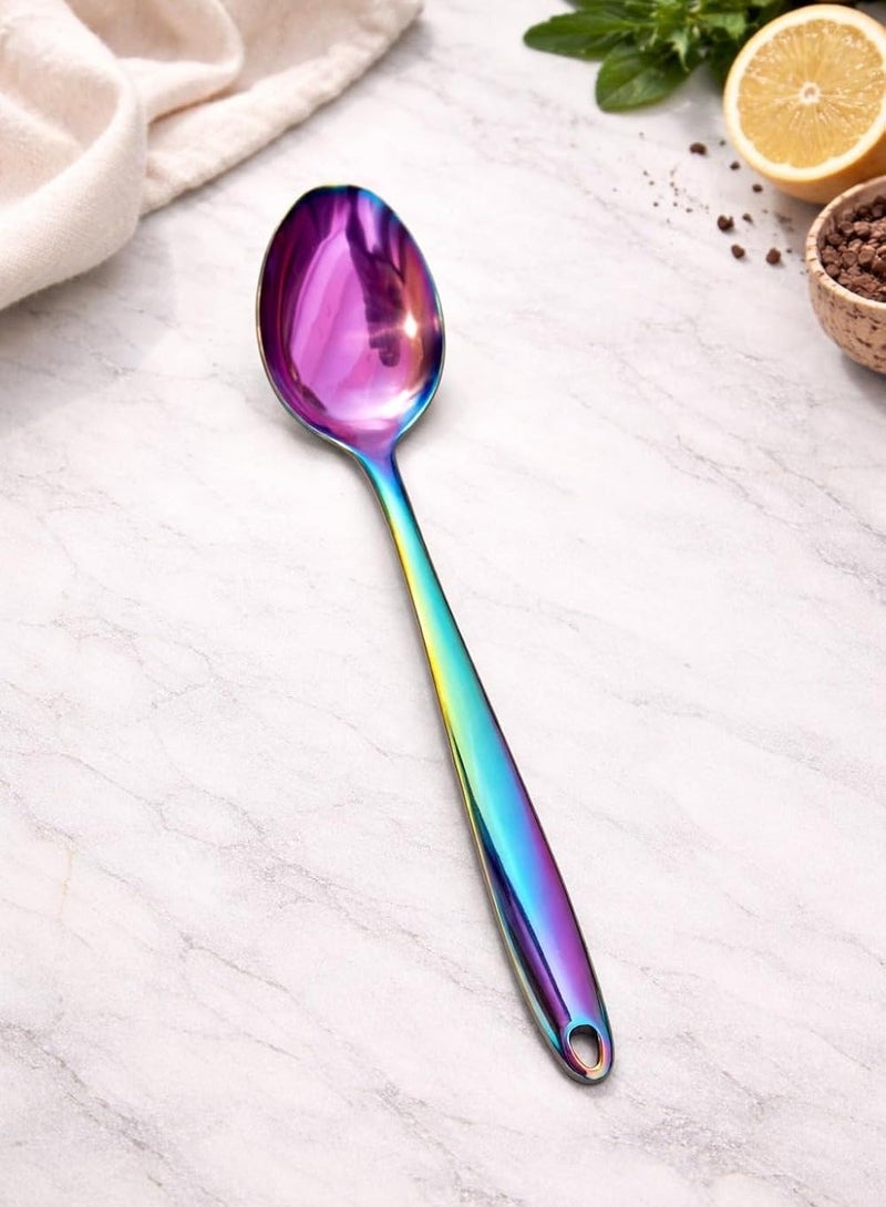 Stainless Steel Kitchen Utensil, Heat Resistant, Rust-Resistant, Ergonomic Handle, Dishwasher Safe, Silver, Gold, and Rainbow Finish, for Daily Cooking (Rainbow Spoon) - Image 1