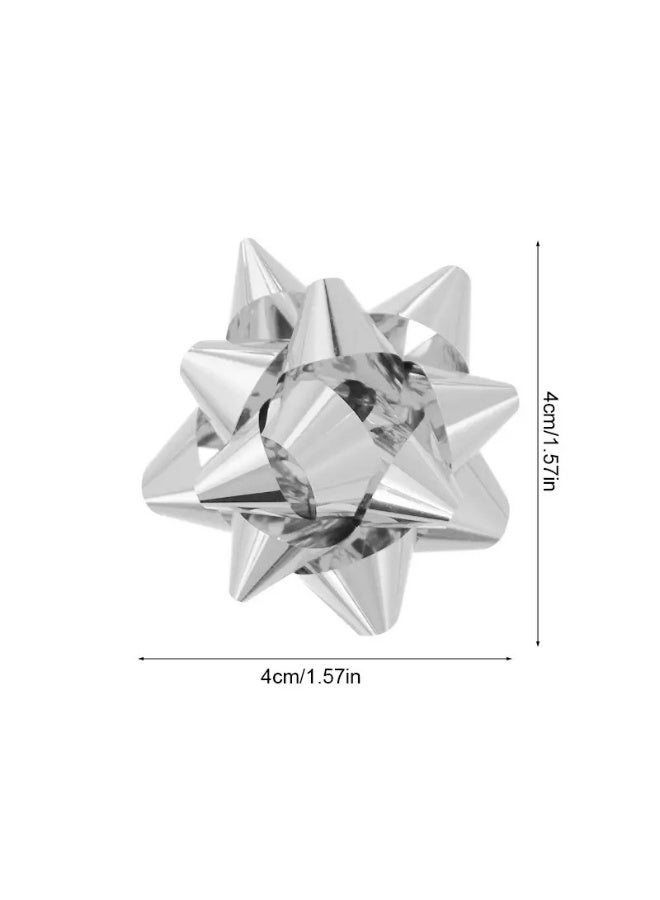 Kandid 25pcs Christmas Decoration Bows, Star Flowers, Ribbons, Gift Box Decorations,, Self-Adhesive Star Flowers (Silver) - Image 4