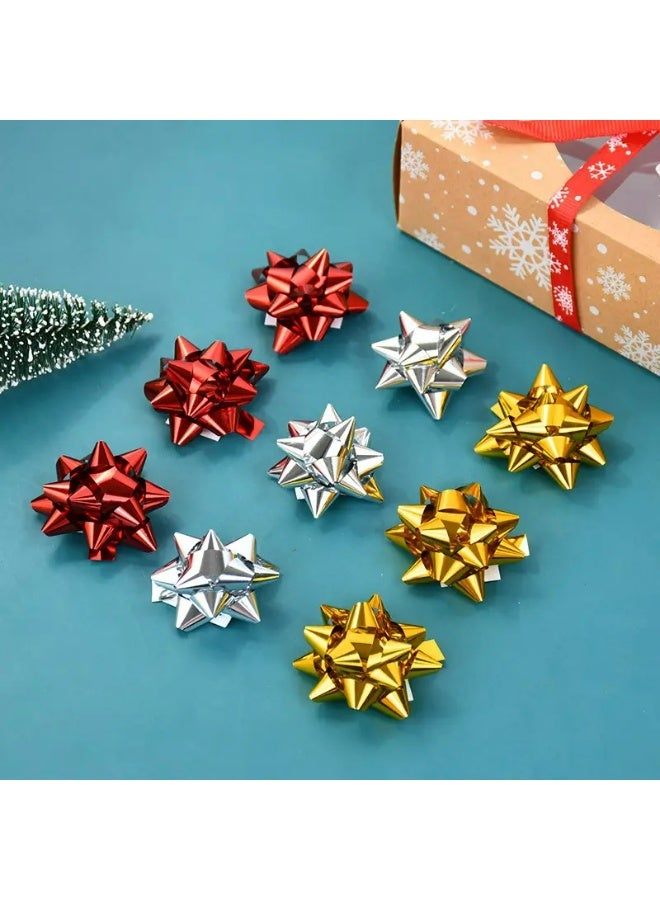Kandid 25pcs Christmas Decoration Bows, Star Flowers, Ribbons, Gift Box Decorations,, Self-Adhesive Star Flowers (Silver) - Image 5