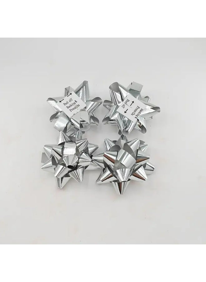 Kandid 25pcs Christmas Decoration Bows, Star Flowers, Ribbons, Gift Box Decorations,, Self-Adhesive Star Flowers (Silver) - Image 3