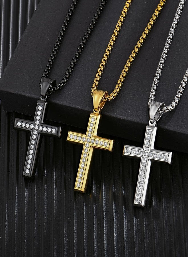 YL Men's Cross Necklace 316L Stainless Steel Jesus Ankh Pendant Rolo Chain Jewelry, Metal, Cubic Zirconia - Image 4
